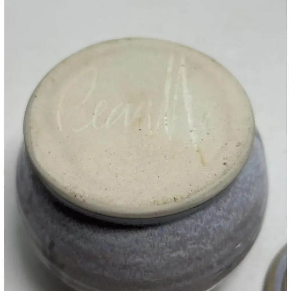 Pearsall Stoneware Art Studio Pottery Lidded Honey Pot / Jam Jar Blue Drip Glaze